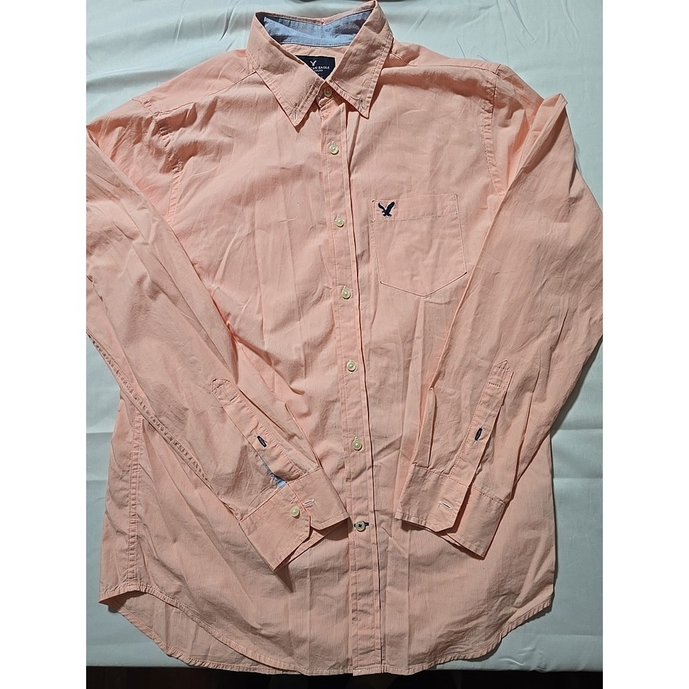 American Eagle Mens Medium Salmon‎ Button Down Long Sleeve Shirt